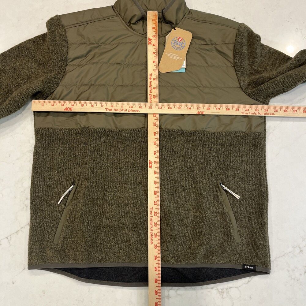 prAna NEW Mens XL Fleece 1/2 Zip Quilted Pullover Jacket Wool Blend Slate Green - Picture 10 of 15